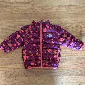 REI Kids' Purple & Pink Floral Reversible Down Puffer Jacket